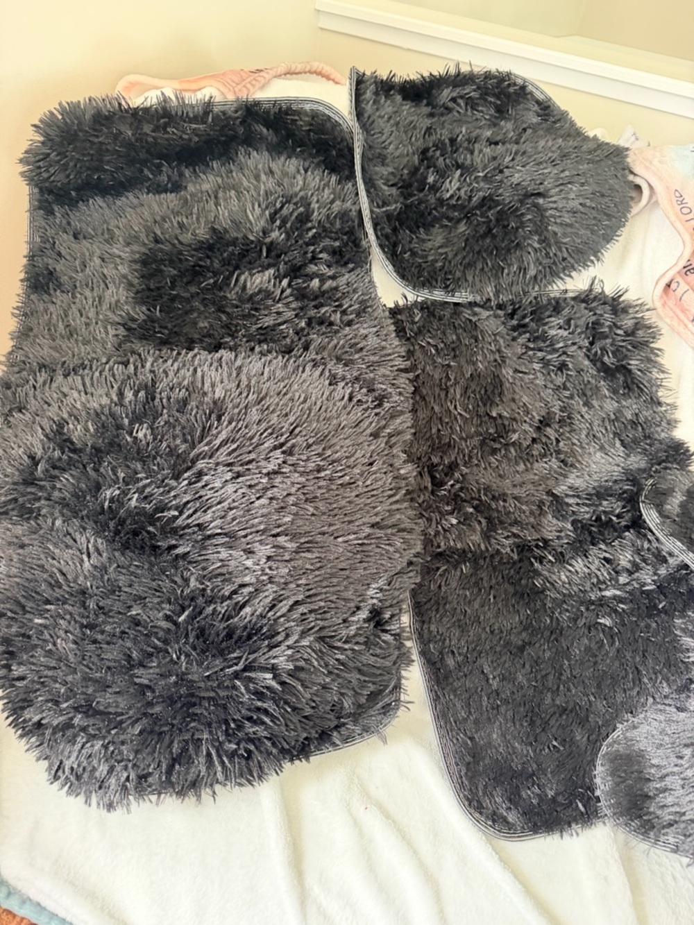 Luxurious Plush Shag Bath Mat Set - Black